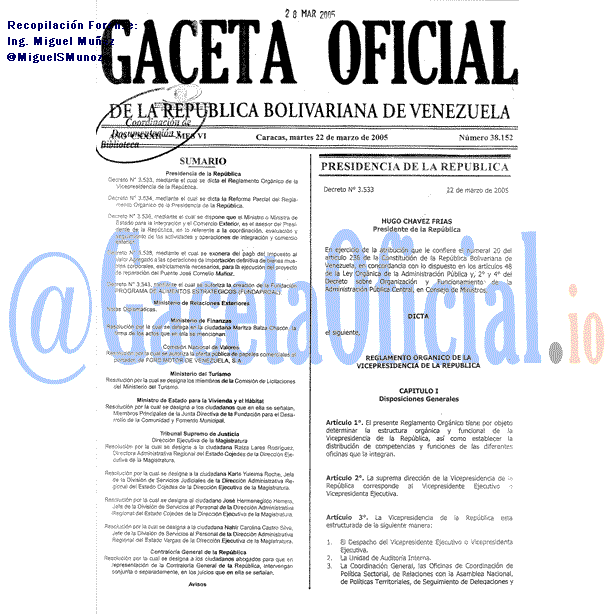 Gaceta Oficial 38152 del 22 Marzo 2005