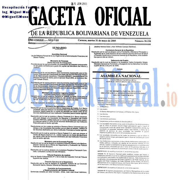 Gaceta Oficial 38198 del 31 Mayo 2005