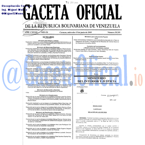Gaceta Oficial 38209 del 15 Junio 2005