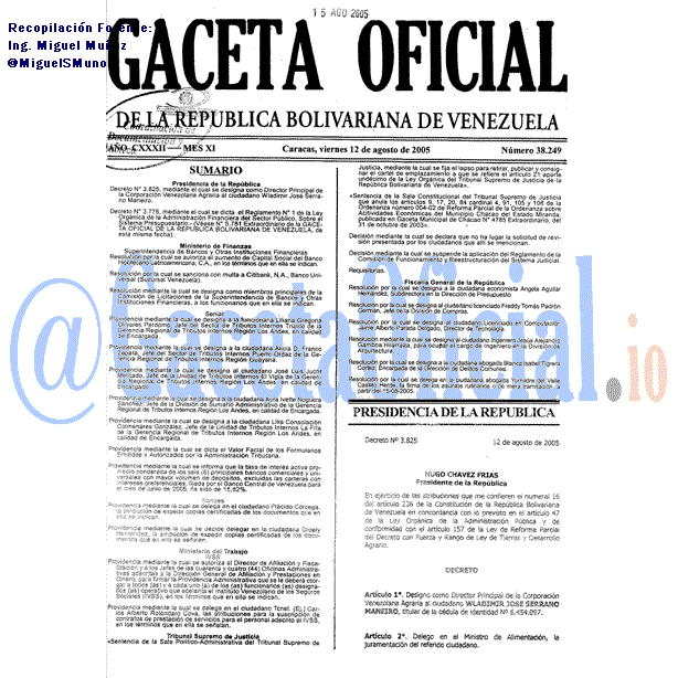 Gaceta Oficial 38249 del 12 Agosto 2005