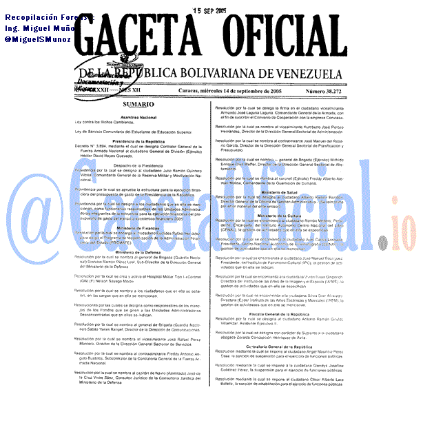 Gaceta Oficial 38272 del 14 Septiembre 2005