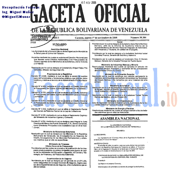 Gaceta Oficial 38304 del 1 Noviembre 2005