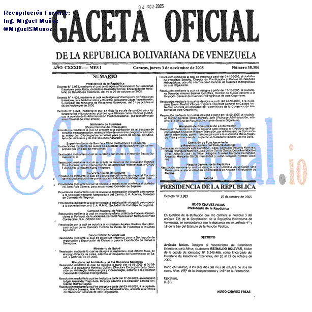Gaceta Oficial 38306 del 3 Noviembre 2005