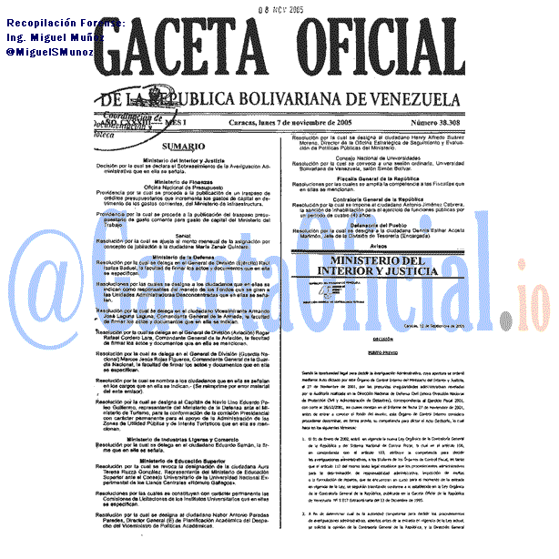 Gaceta Oficial 38308 del 7 Noviembre 2005