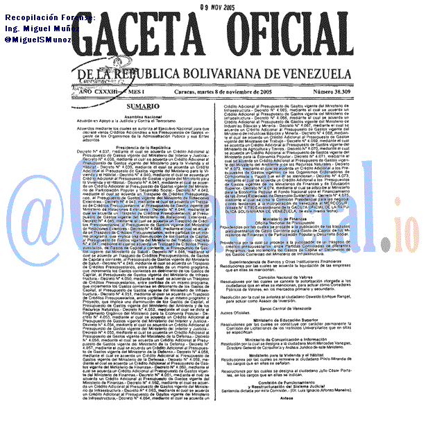 Gaceta Oficial 38309 del 8 Noviembre 2005