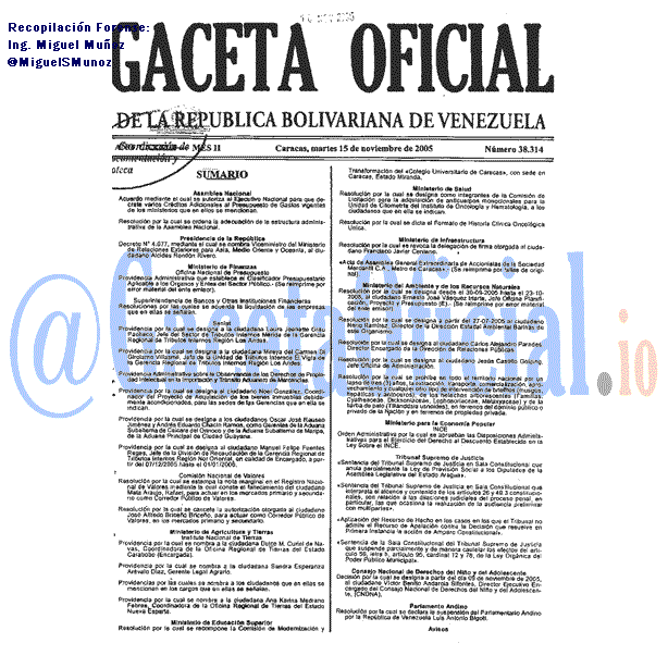 Gaceta Oficial 38314 del 15 Noviembre 2005
