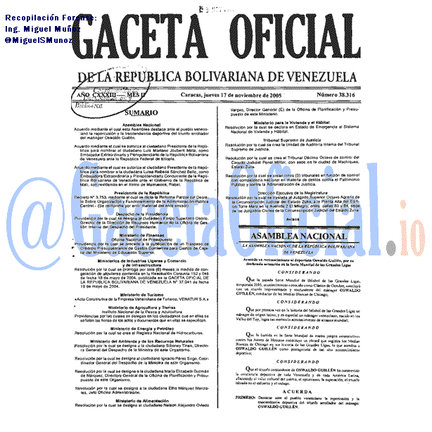 Gaceta Oficial 38316 del 17 Noviembre 2005