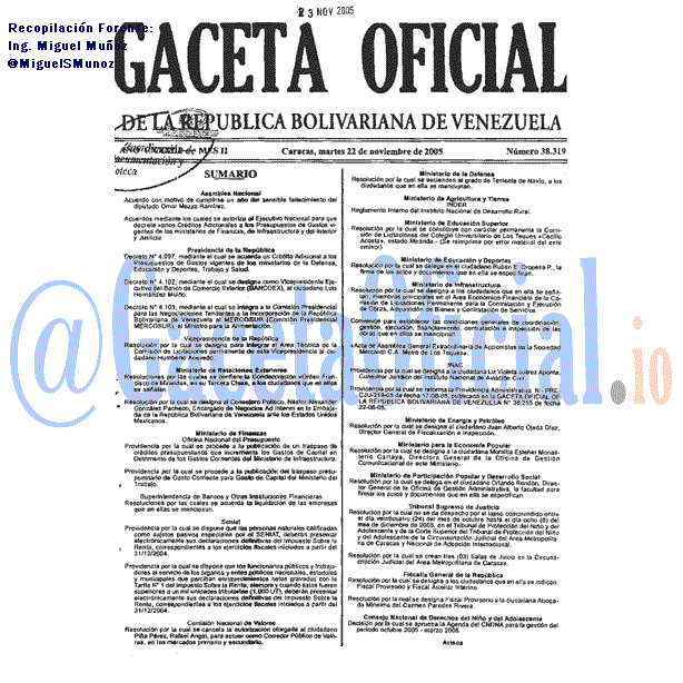 Gaceta Oficial 38319 del 22 Noviembre 2005