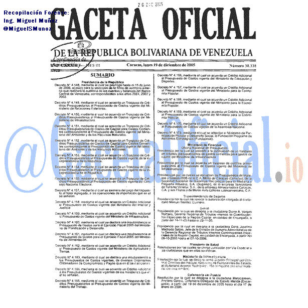 Gaceta Oficial 38338 del 19 Diciembre 2005
