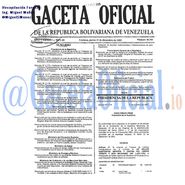 Gaceta Oficial 38341 del 22 Diciembre 2005