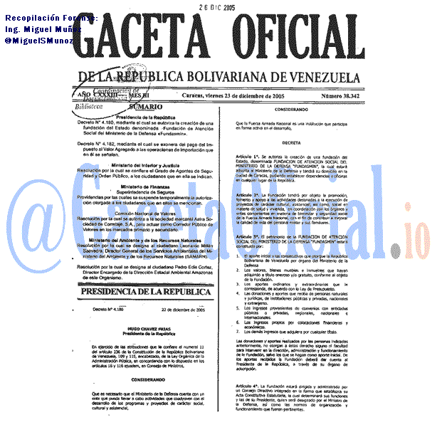 Gaceta Oficial 38342 del 23 Diciembre 2005
