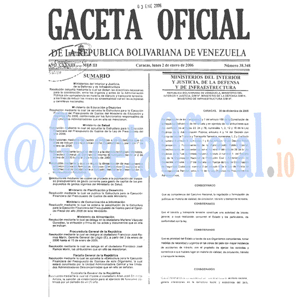 Gaceta Oficial 38348 del 2 Enero 2006