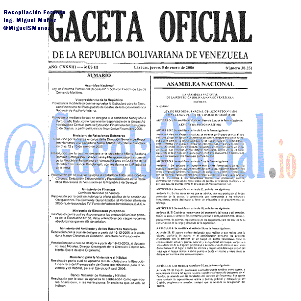 Gaceta Oficial 38351 del 5 Enero 2006