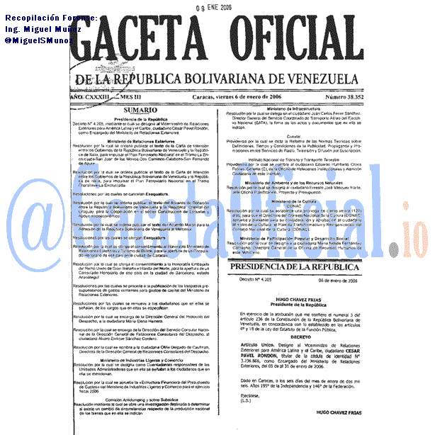 Gaceta Oficial 38352 del 6 Enero 2006