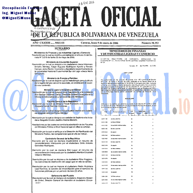 Gaceta Oficial 38353 del 9 Enero 2006