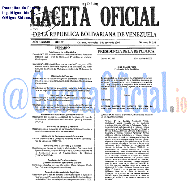 Gaceta Oficial 38355 del 11 Enero 2006