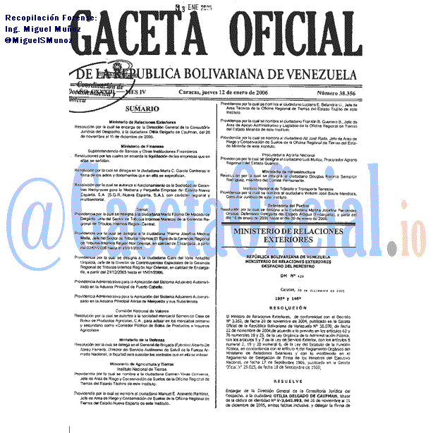 Gaceta Oficial 38356 del 12 Enero 2006