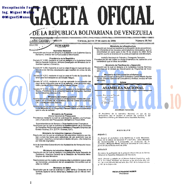 Gaceta Oficial 38361 del 19 Enero 2006