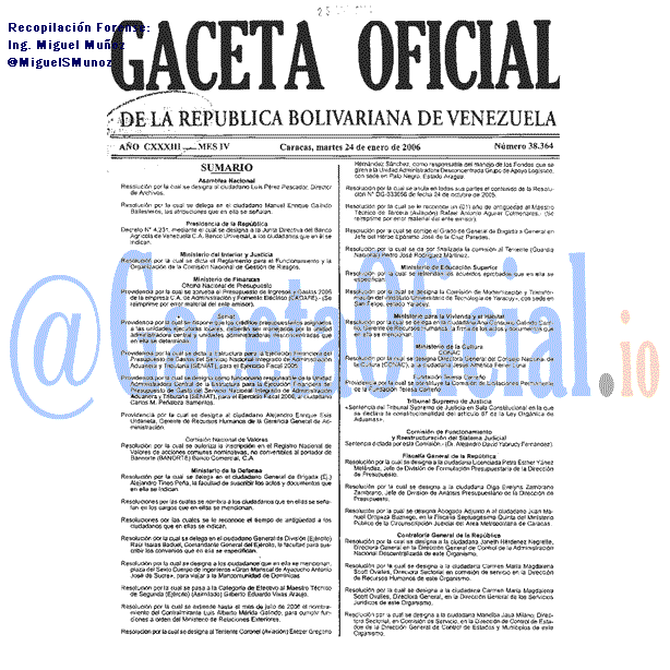 Gaceta Oficial 38364 del 24 Enero 2006