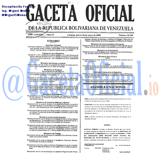Gaceta Oficial 38366 del 26 Enero 2006