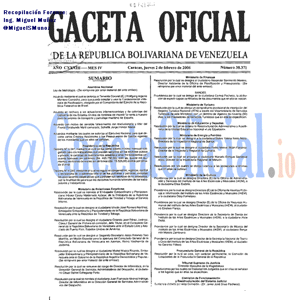 Gaceta Oficial 38371 del 2 Febrero 2006