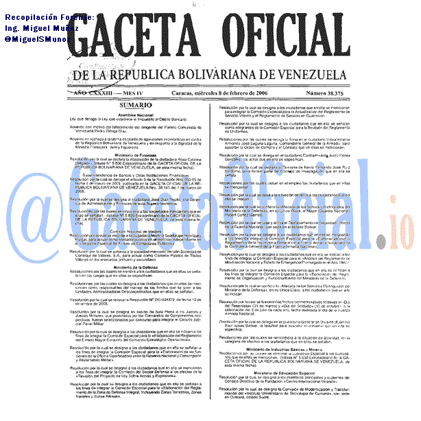Gaceta Oficial 38375 del 8 Febrero 2006