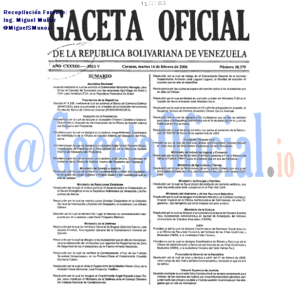 Gaceta Oficial 38379 del 14 Febrero 2006