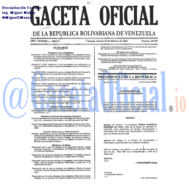 Gaceta Oficial 38387 del 24 Febrero 2006