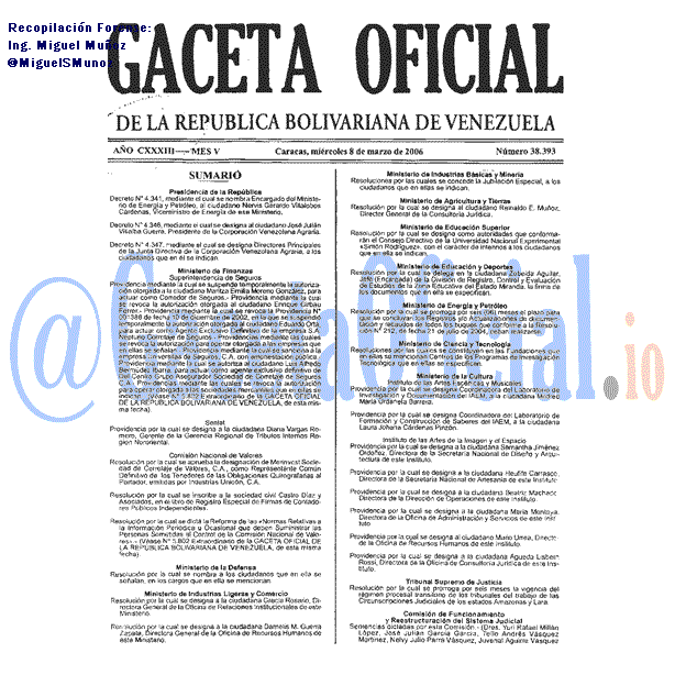 Gaceta Oficial 38393 del 8 Marzo 2006