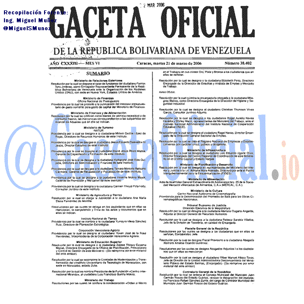 Gaceta Oficial 38402 del 21 Marzo 2006