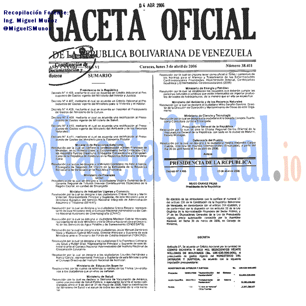 Gaceta Oficial 38411 del 3 Abril 2006