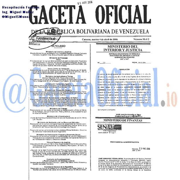 Gaceta Oficial 38412 del 4 Abril 2006