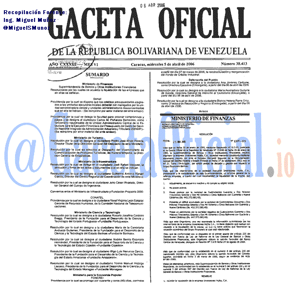Gaceta Oficial 38413 del 5 Abril 2006