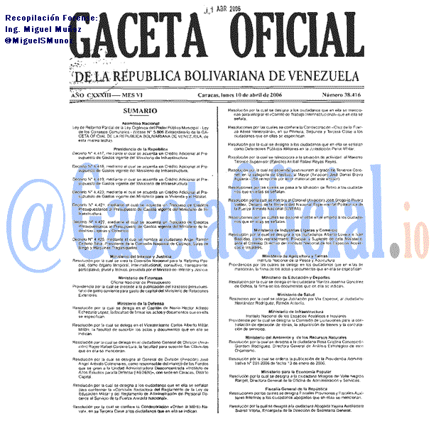 Gaceta Oficial 38416 del 10 Abril 2006