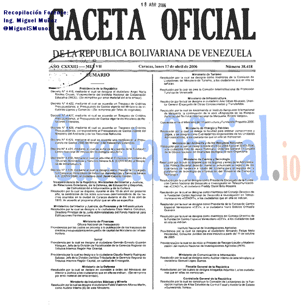 Gaceta Oficial 38418 del 17 Abril 2006