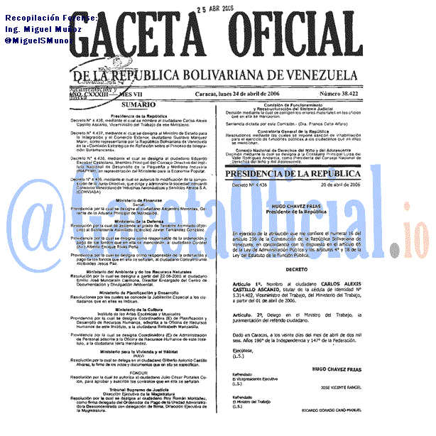 Gaceta Oficial 38422 del 24 Abril 2006