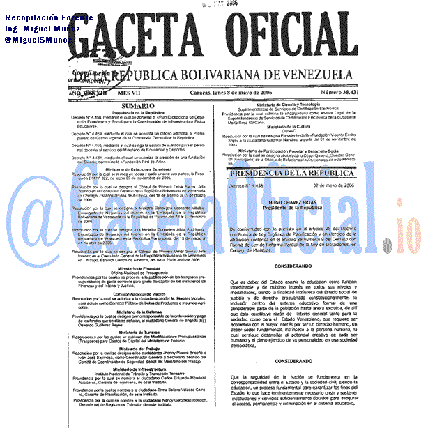 Gaceta Oficial 38431 del 8 Mayo 2006