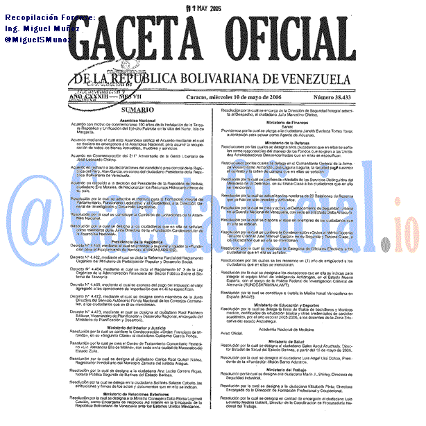 Gaceta Oficial 38433 del 10 Mayo 2006