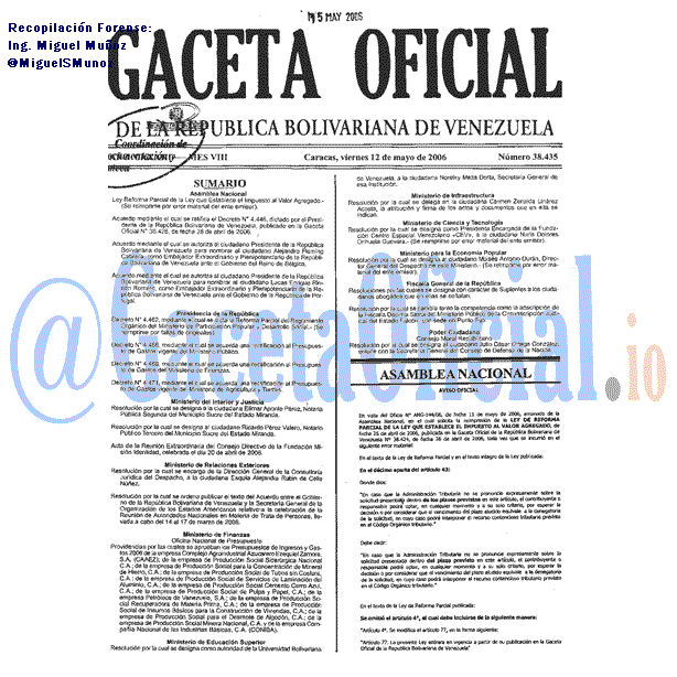Gaceta Oficial 38435 del 12 Mayo 2006