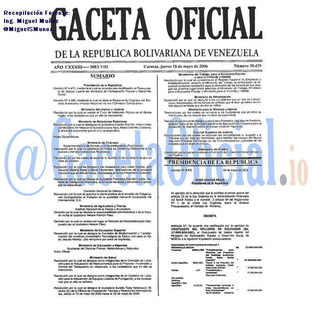 Gaceta Oficial 38439 del 18 Mayo 2006