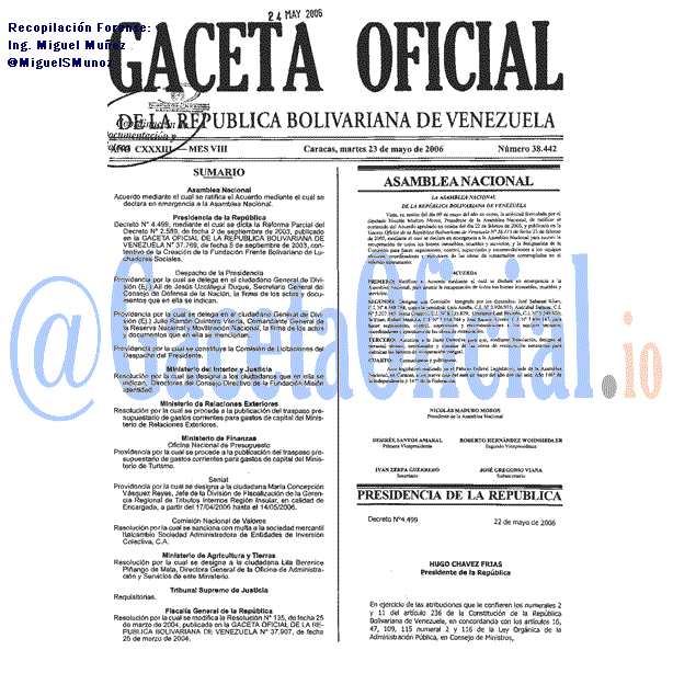 Gaceta Oficial 38442 del 23 Mayo 2006