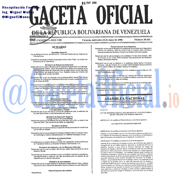 Gaceta Oficial 38443 del 24 Mayo 2006