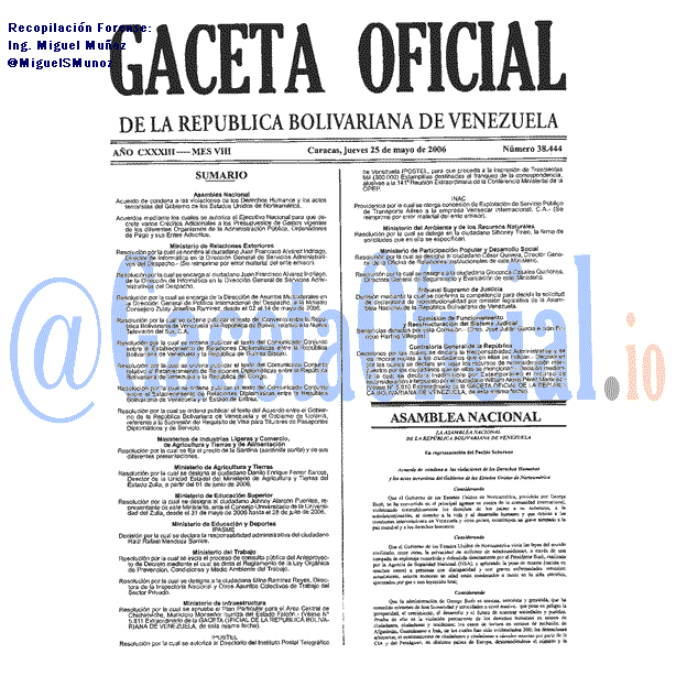 Gaceta Oficial 38444 del 25 Mayo 2006