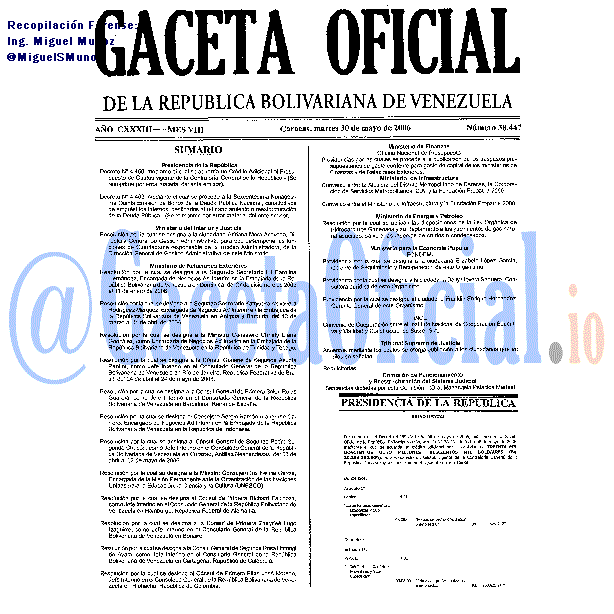 Gaceta Oficial 38447 del 30 Mayo 2006