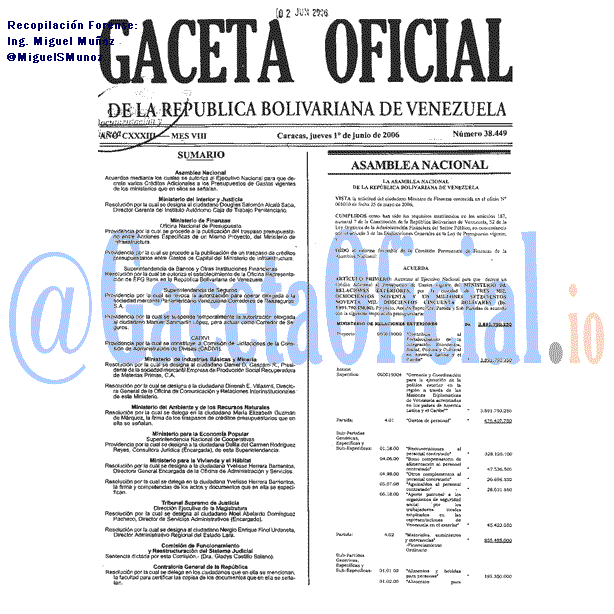 Gaceta Oficial 38449 del 1 Junio 2006