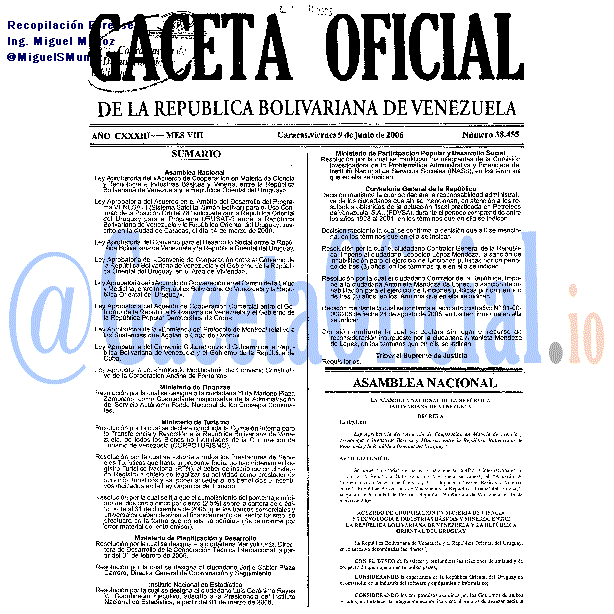 Gaceta Oficial 38455 del 9 Junio 2006