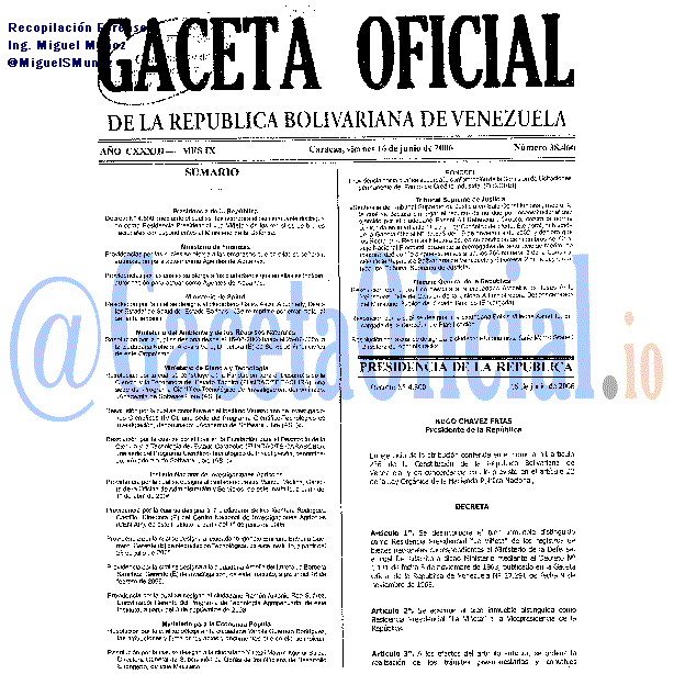 Gaceta Oficial 38460 del 16 Junio 2006