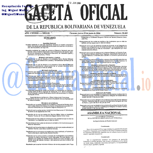 Gaceta Oficial 38469 del 29 Junio 2006