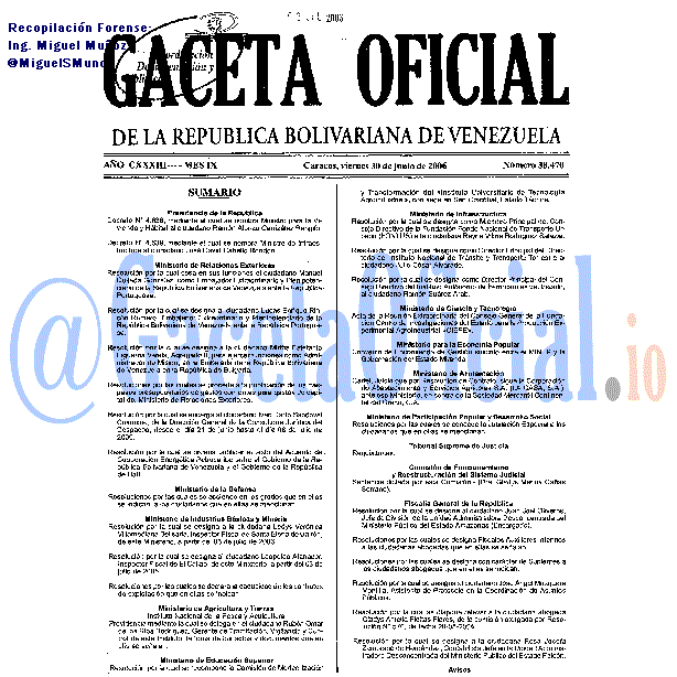 Gaceta Oficial 38470 del 30 Junio 2006