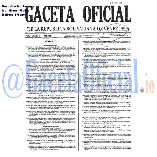 Gaceta Oficial 38472 del 4 Julio 2006
